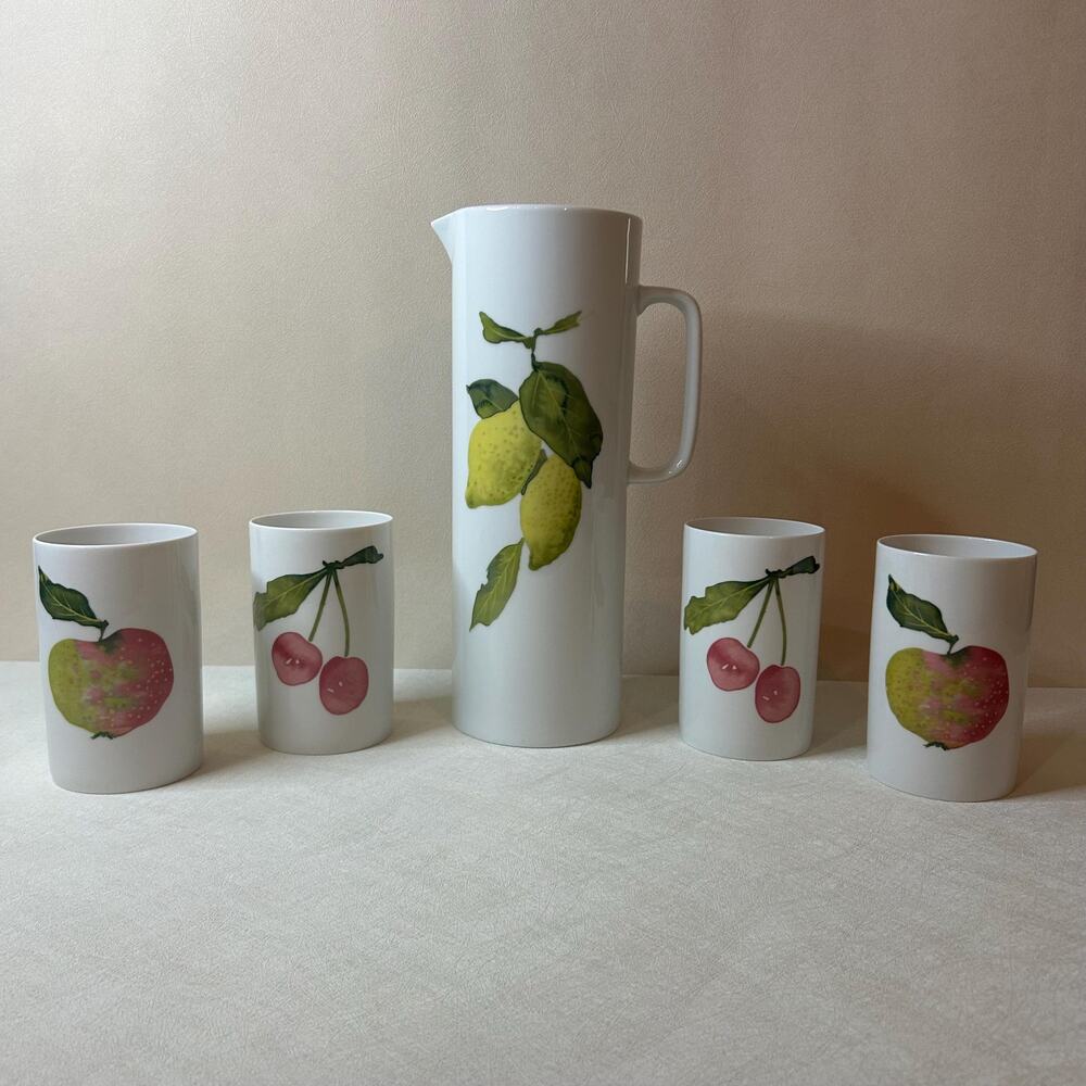 Vintage Johann Haviland Bavaria Germany Fruit Pitcher and 4 Tumbler Set